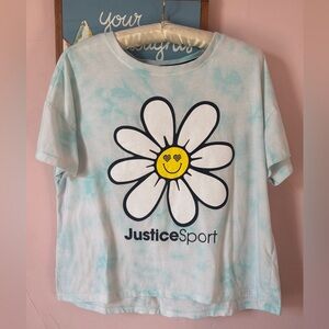 Justice Sport Light Blue Tie-Dye Tee with Daisy